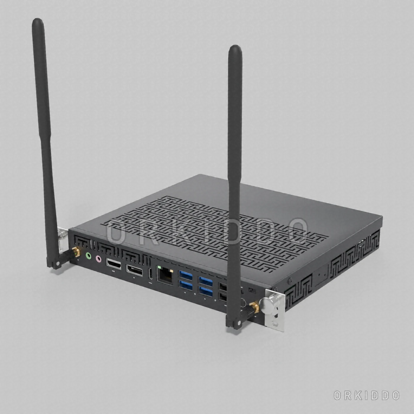 PC OPS ORKIDDO OKD-OPS dengan dua antena Wi-Fi, tampak depan