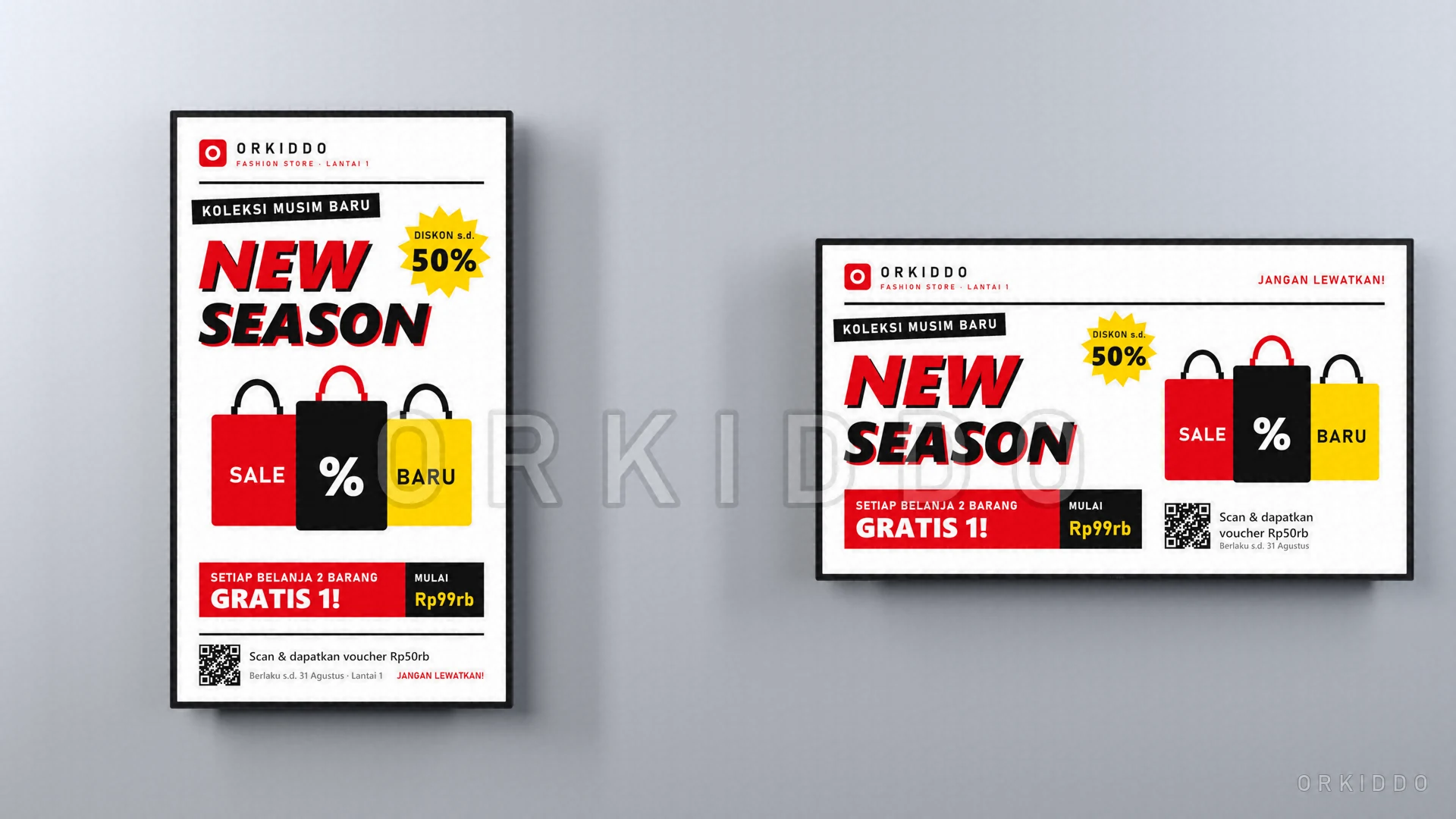 ORKIDDO OKD-49W digital signage dinding 49 inci, tampak depan
